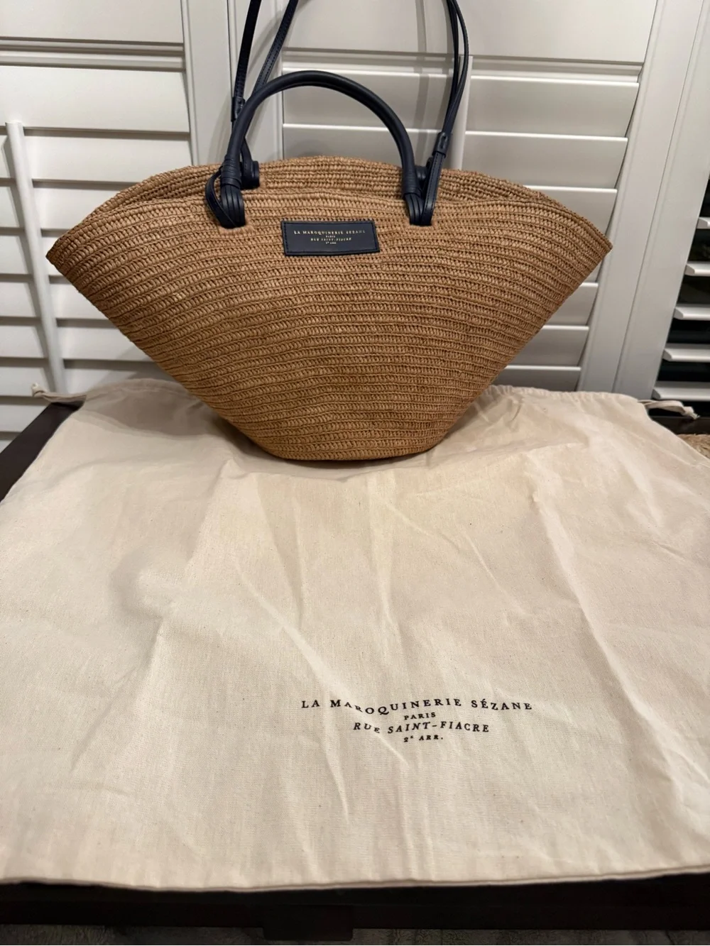 Sezane Justine Basket Bag in Deep Natural Navy Raffia NWOT - Picture 4 of 6